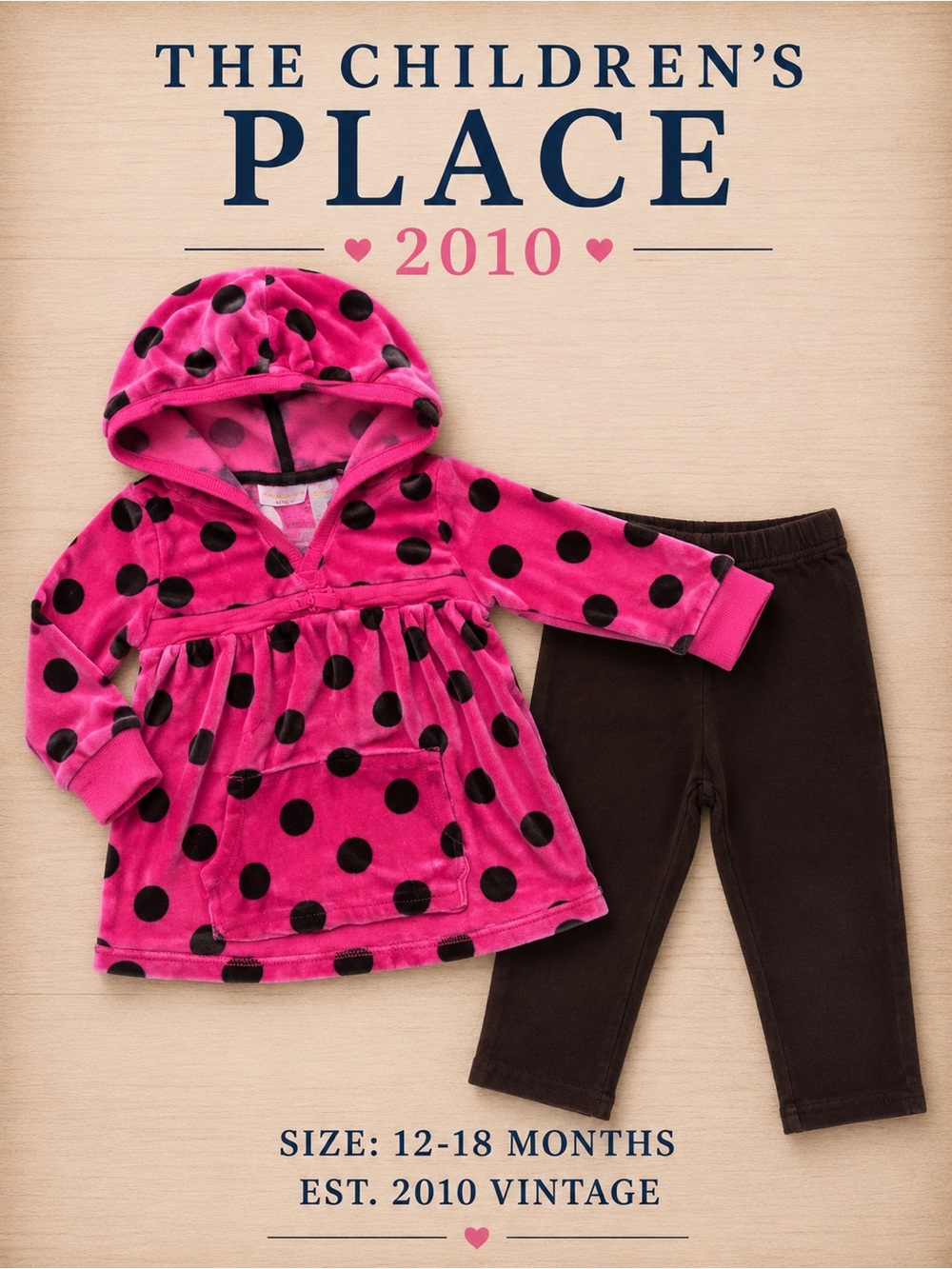 Vintage 2010 The Children’s Place Polka Dot Velour Outfit 12-18M Y2K